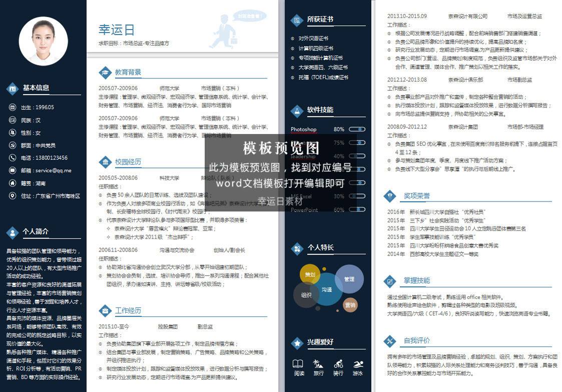 双页简历 15 套模板下载