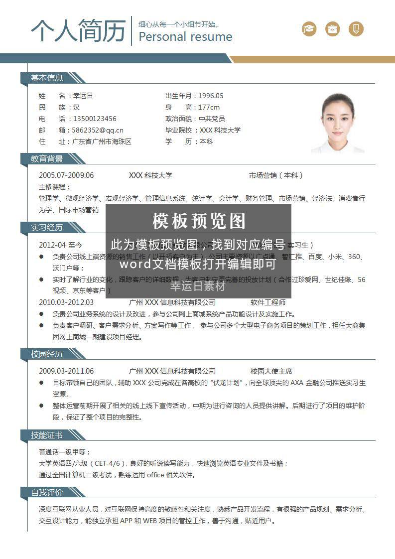 四页简历模板 50 套下载